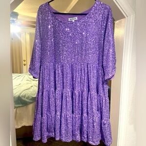 Amazing Lace Shimmering Purple lilac lavender party babydoll dress size large